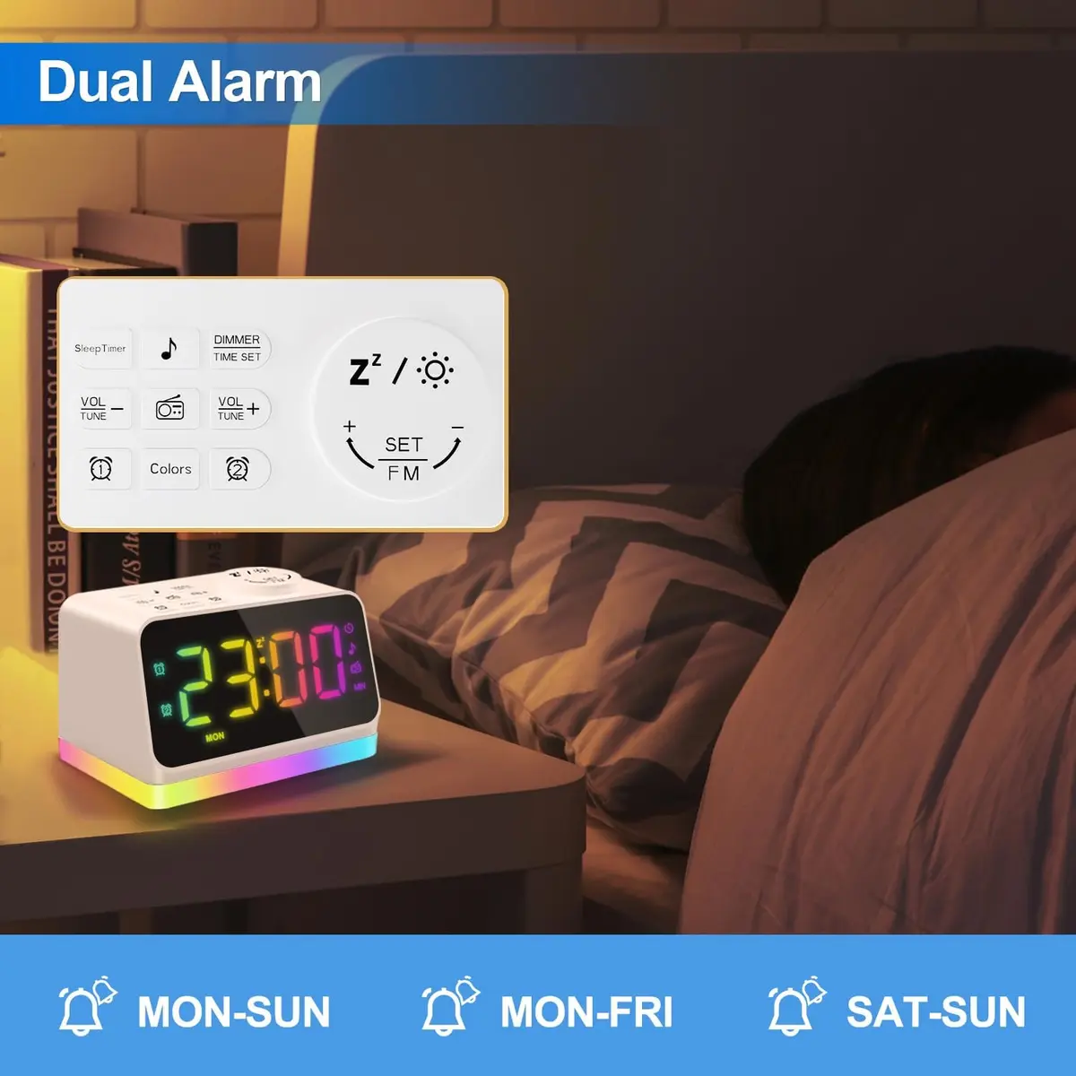 JALL Digital Alarm Clock with FM Radio, Night Light & Dual Alarm | Easy for Seniors & Kids - view 4
