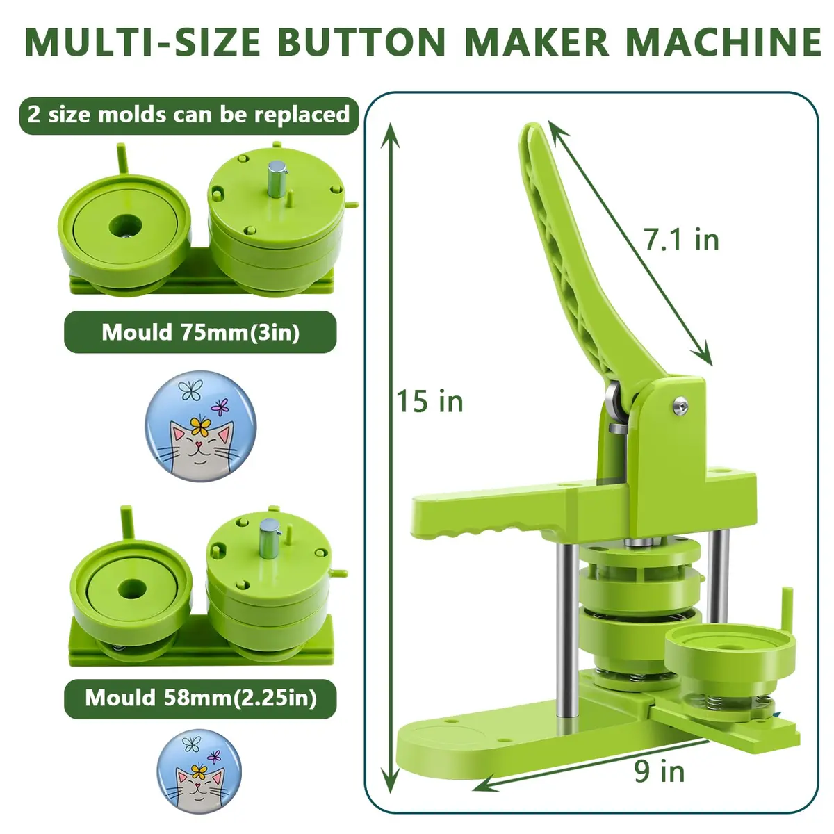 MK.Bear Button Maker Machine Multiple Sizes 200 Pcs | DIY Badge Kit with Free Parts - view 3