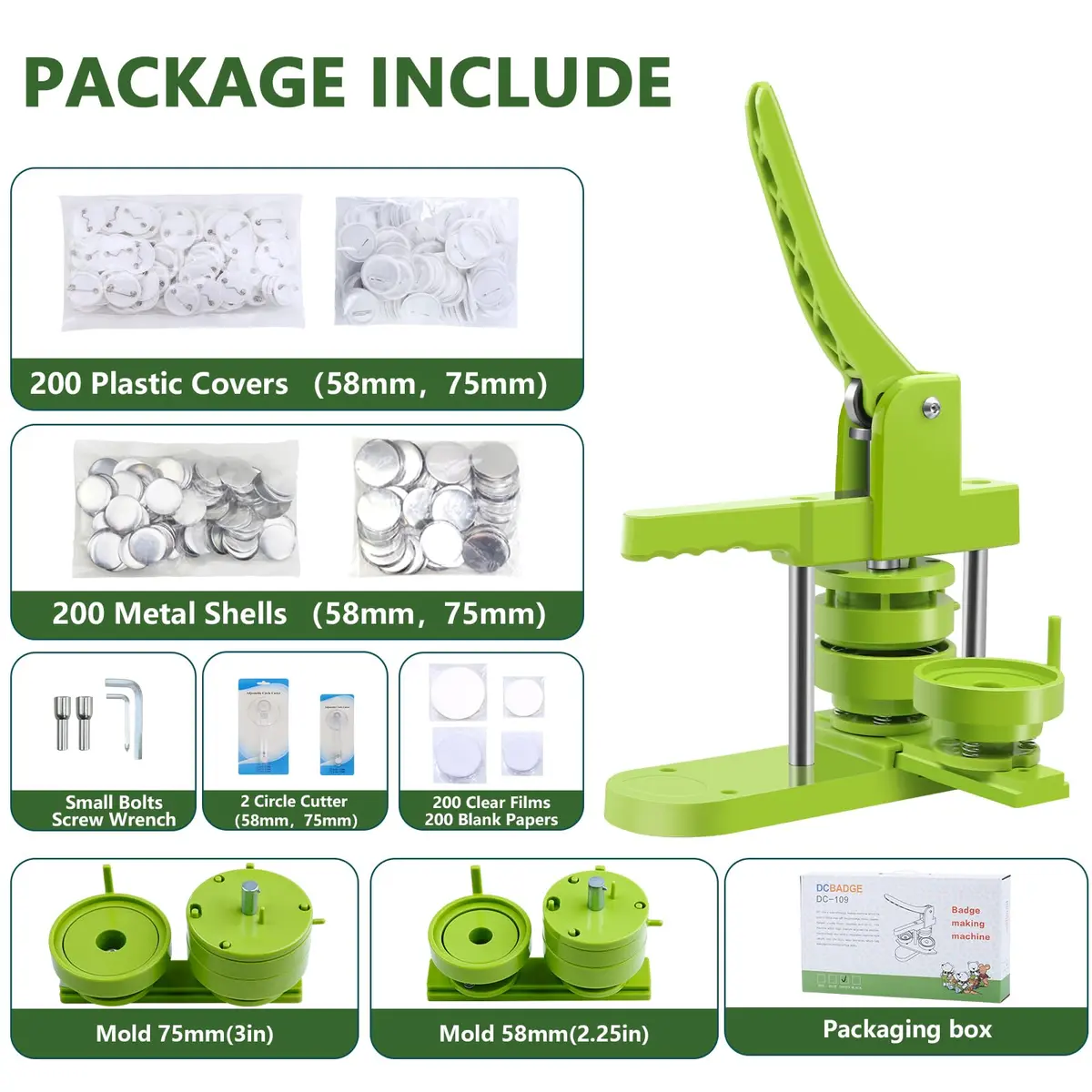 MK.Bear Button Maker Machine Multiple Sizes 200 Pcs | DIY Badge Kit with Free Parts - view 4