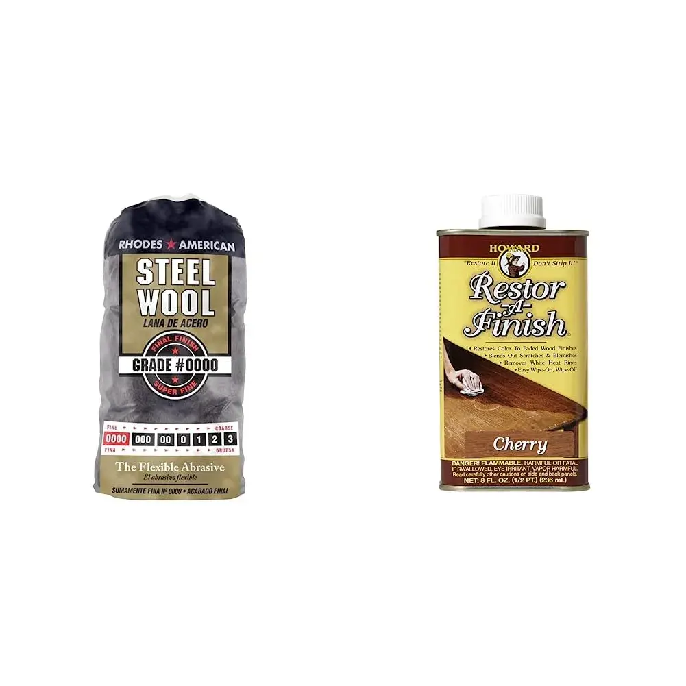 Homax #0000 Super Fine Steel Wool Pads (12-Pack) | Restor-A-Finish Cherry Wood Finish Restorer (8 oz) - main product image