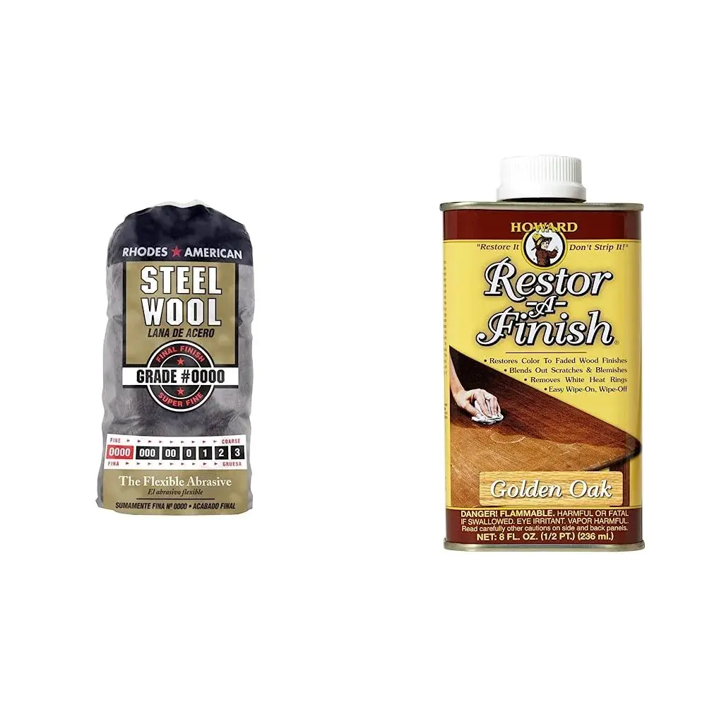 Homax #0000 Super Fine Steel Wool Pads (12 Count) | Howard Restor-A-Finish Golden Oak 8 oz - main product image
