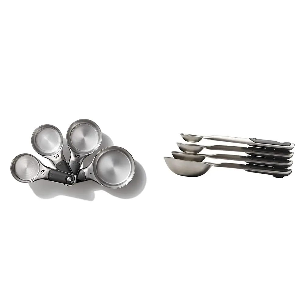 OXO Good Grips Stainless Steel Measuring Cups and Spoons Set with Magnetic Snaps | 8-Piece Set with Etched Markings - main product image