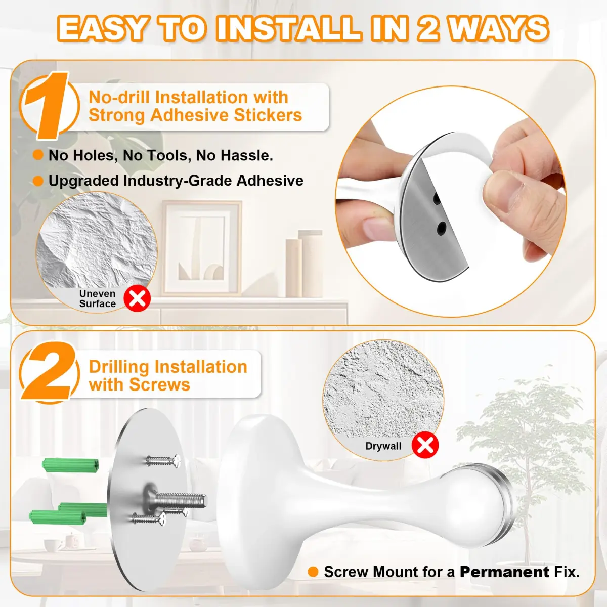 Crosize Magnetic Door Stopper 4 Pack White | Strong Magnetism for Wall and Floor Mounting - view 3
