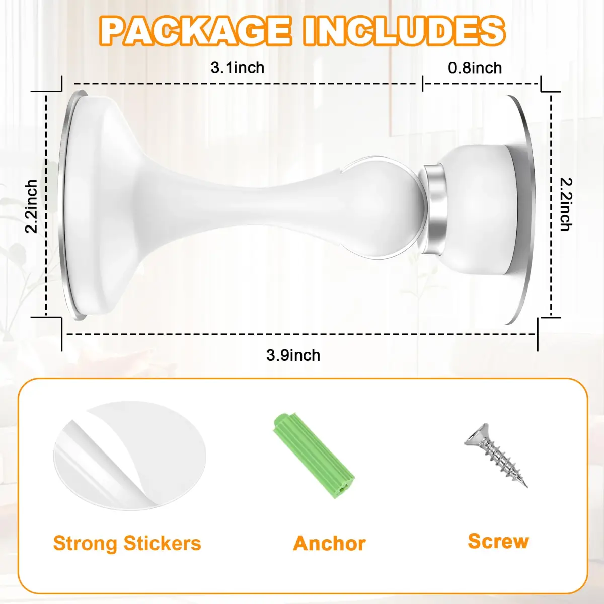Crosize Magnetic Door Stopper 4 Pack White | Strong Magnetism for Wall and Floor Mounting - view 5