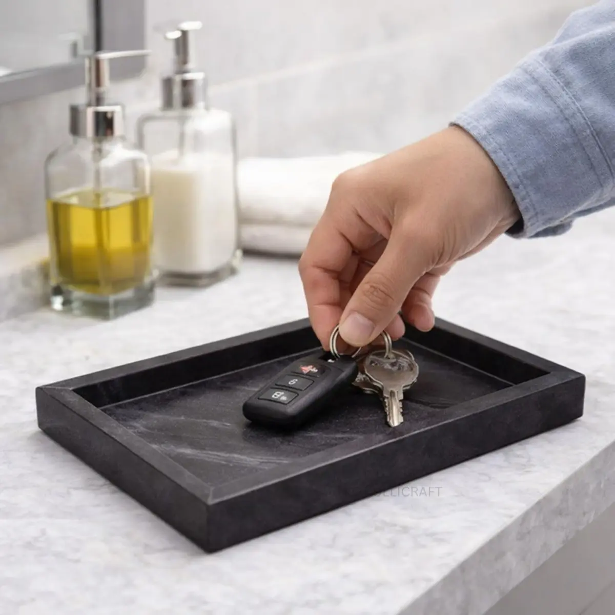 KC KULLICRAFT Natural Marble Tray 30cm x 20cm (12" x 8") | Elegant Black Finish for Bathroom Vanity & Kitchen Countertop - view 6