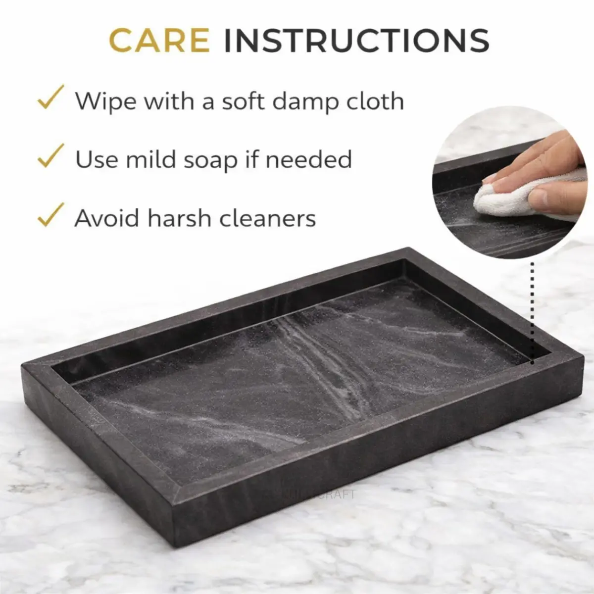 KC KULLICRAFT Natural Marble Tray 30cm x 20cm (12" x 8") | Elegant Black Finish for Bathroom Vanity & Kitchen Countertop - view 8