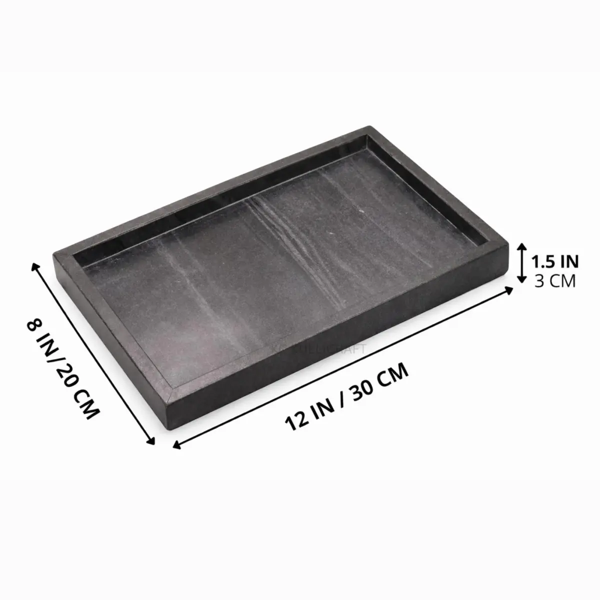 KC KULLICRAFT Natural Marble Tray 30cm x 20cm (12" x 8") | Elegant Black Finish for Bathroom Vanity & Kitchen Countertop - view 2