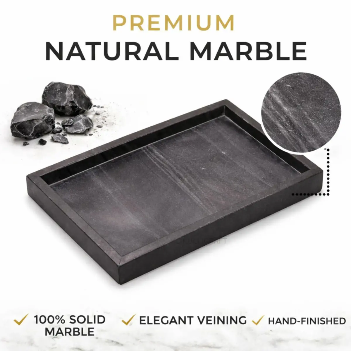 KC KULLICRAFT Natural Marble Tray 30cm x 20cm (12" x 8") | Elegant Black Finish for Bathroom Vanity & Kitchen Countertop - view 3