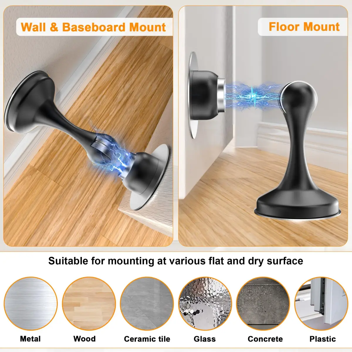 Crosize Magnetic Door Stoppers 4 Pack, Stainless Steel Door Holder with Adhesive Tape | Modern Black Finish - view 4