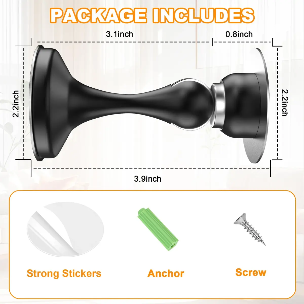 Crosize Magnetic Door Stoppers 4 Pack, Stainless Steel Door Holder with Adhesive Tape | Modern Black Finish - view 5