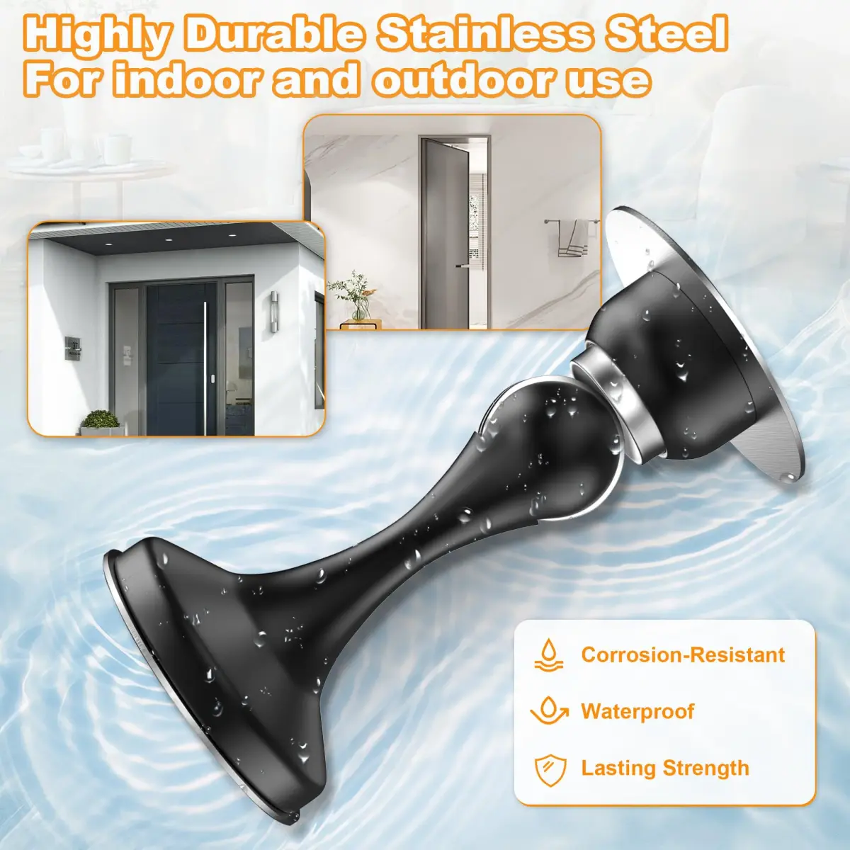 Crosize Magnetic Door Stoppers 4 Pack, Stainless Steel Door Holder with Adhesive Tape | Modern Black Finish - view 6
