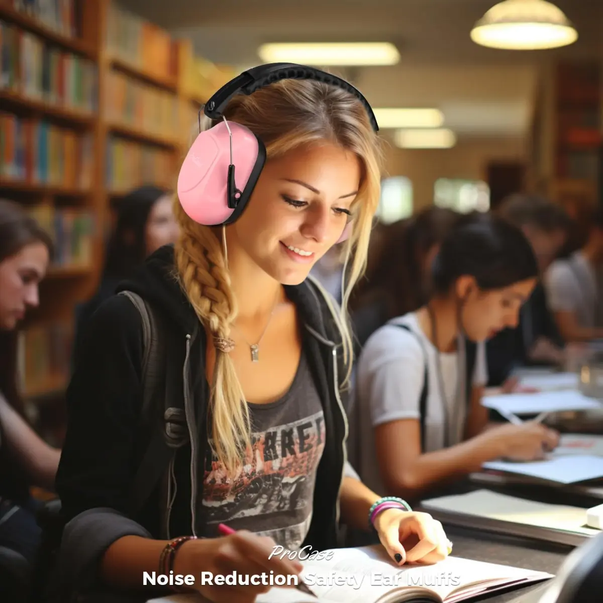 ProCase NRR 28dB Noise Reduction Ear Muffs, Foldable Adjustable Passive Noise Cancelling Headphones for Adults Kids Autism, Hearing Protection for Shooting, Construction, Mowing, Studying -Pink | 28 dB Noise Reduction - view 5