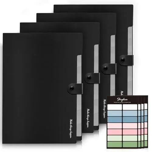 SKYDUE Expanding File Folders with Labels, 4-Pack Black | Portable A4 Letter Size Document Organizer - main product image