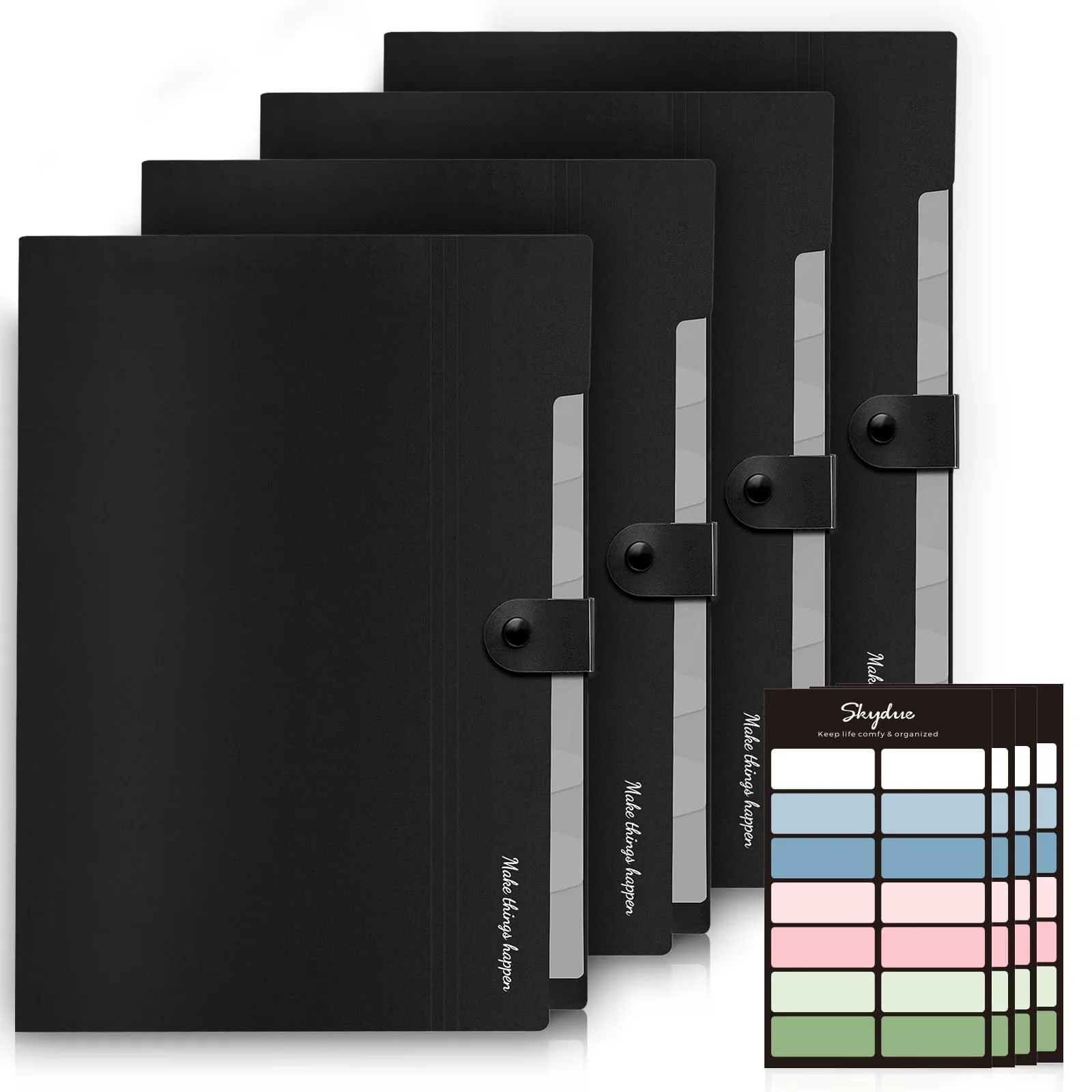 SKYDUE Expanding File Folders with Labels, 4-Pack Black | Portable A4 Letter Size Document Organizer - main product image
