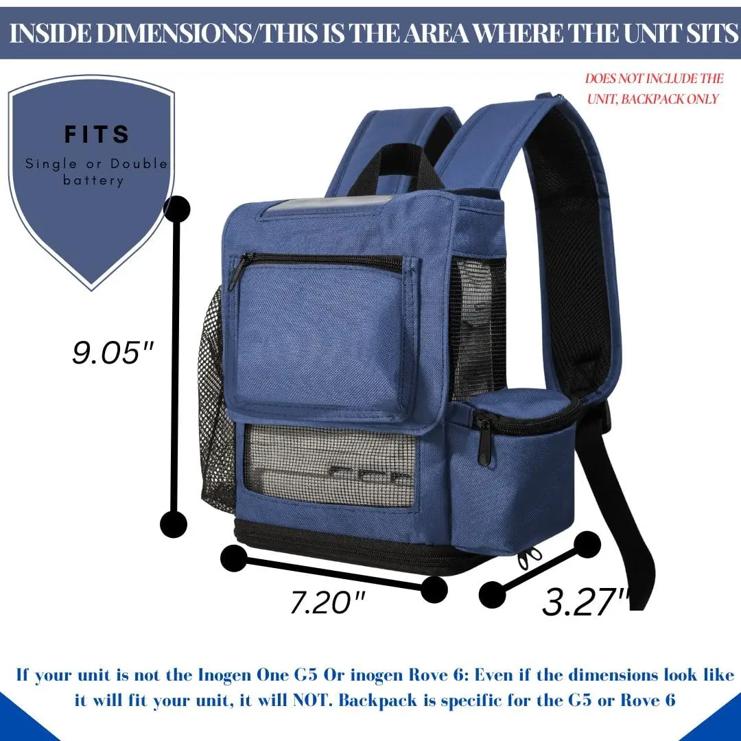 O2TOTES Backpack for Inogen One G5 & Rove 6, Navy Blue, 7.2 inches (18.3 cm) Width - view 7