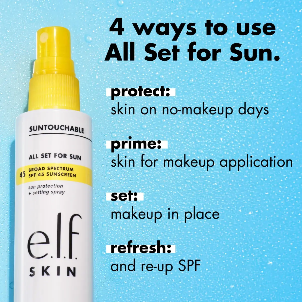 e.l.f. SKIN All Set For Sun SPF 45 Setting Spray 60ml (2 Fl Oz) | Clear Mist with Broad Spectrum UVA/UVB Protection - view 4