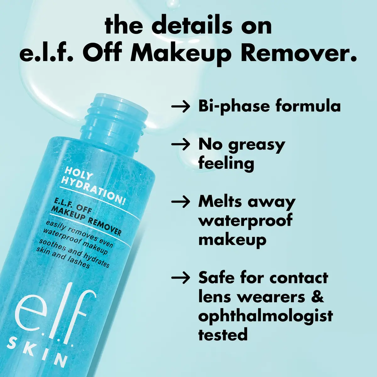 e.l.f. SKIN Holy Hydration Off Makeup Remover 4.3 Fl Oz | Gentle Waterproof Makeup Melting Solution - view 4