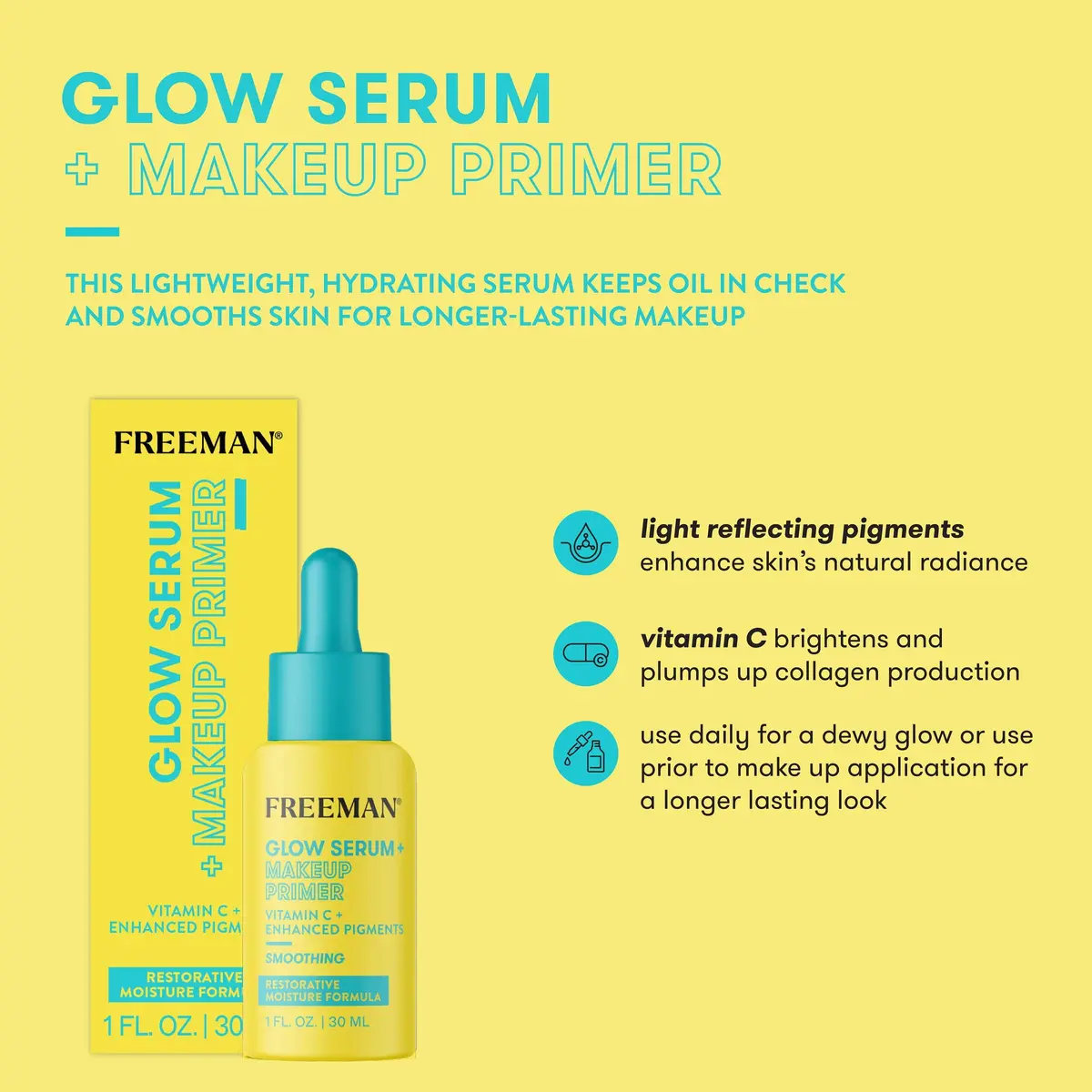 FREEMAN Glow Booster Serum + Makeup Primer with Vitamin C 1.0 Fl Oz | Hydrating, Brightening, Vegan - view 2
