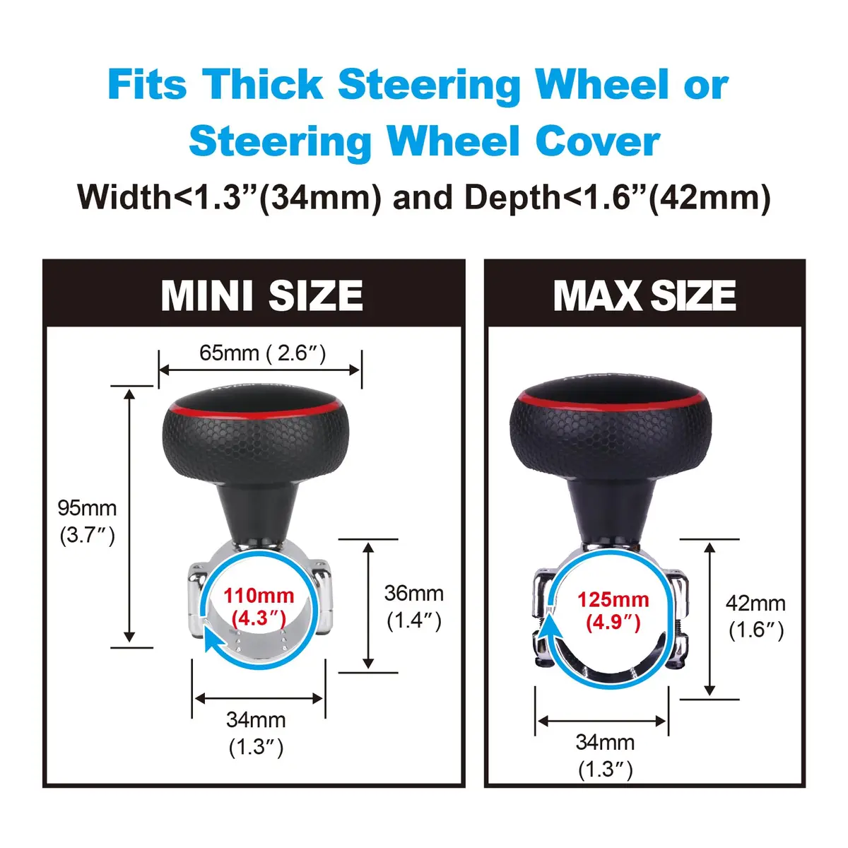 Hypersonic Large Steering Wheel Knob Spinners, Vehicle Steering Wheel Spinners Ball Durable Suicide Knob for Car, SUV, Trucks, Tractors, Boat (Red) | Effortless Control - view 3