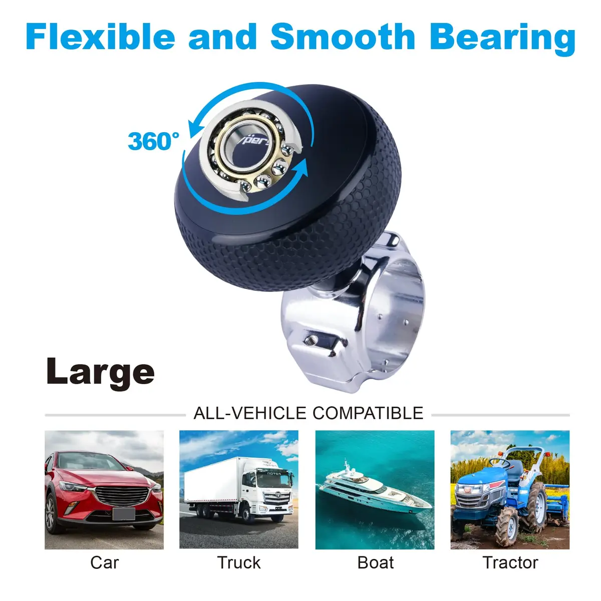 Hypersonic Large Steering Wheel Knob Spinners | Durable Suicide Knob for Car, SUV, Trucks, Tractors, Boat (Black) - view 3