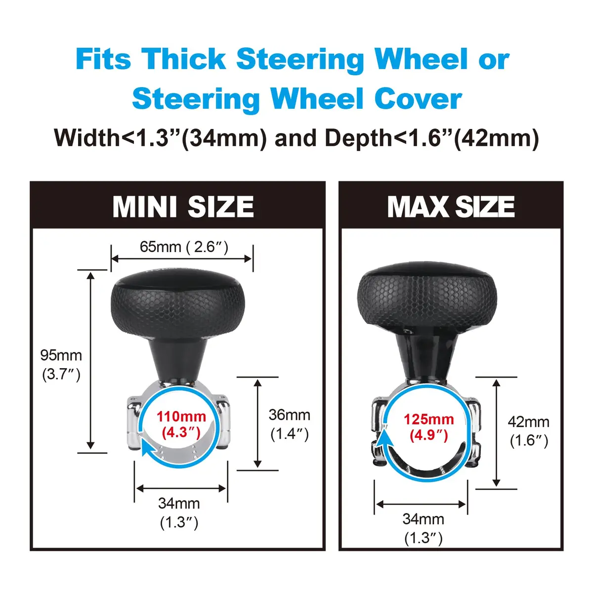 Hypersonic Large Steering Wheel Knob Spinners | Durable Suicide Knob for Car, SUV, Trucks, Tractors, Boat (Black) - view 4