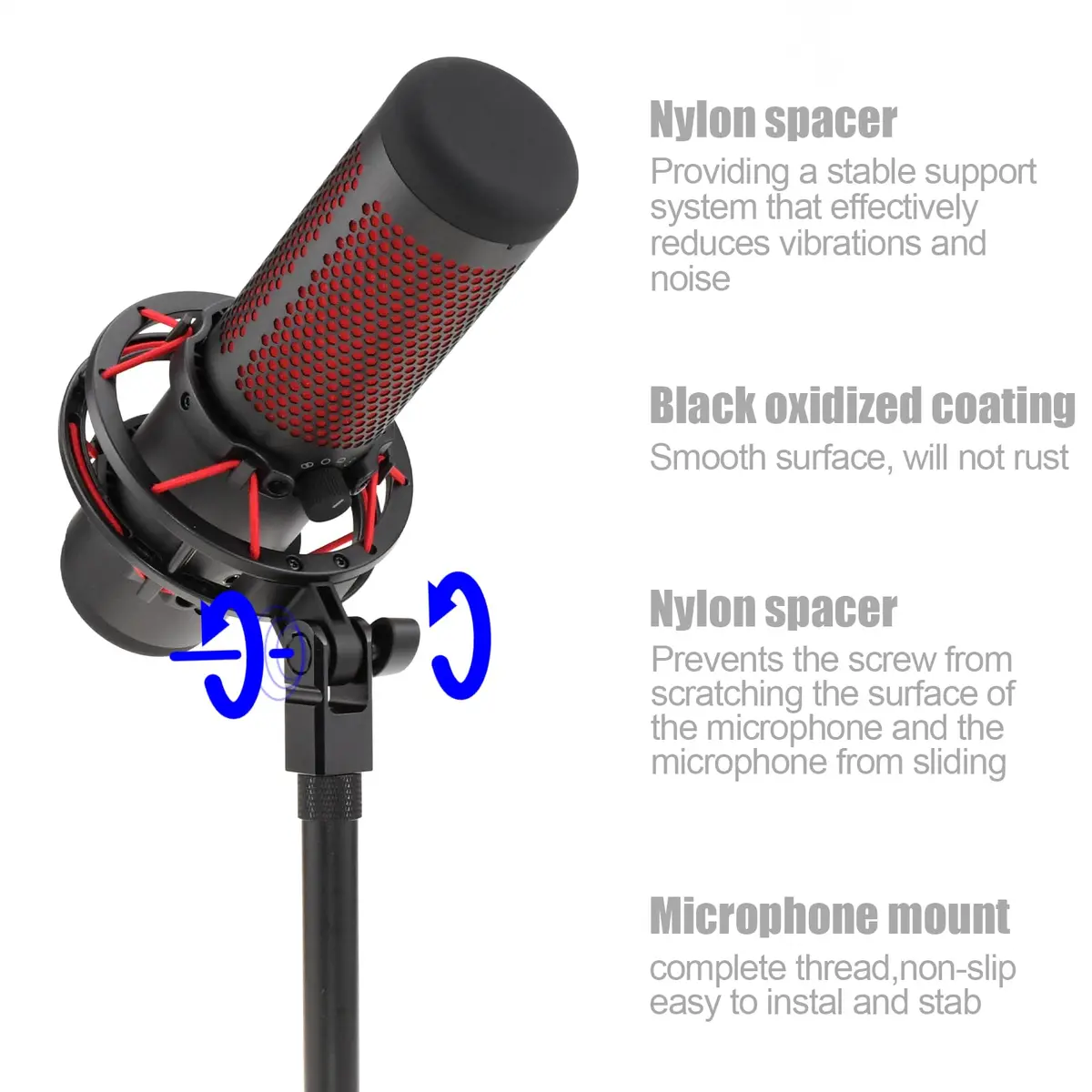 SAVITA Microphone Mount Adapter with 3/8" & 1/4" Screw Adapters for HyperX QuadCast, Black | Durable Metal Construction for Boom Arms - view 3