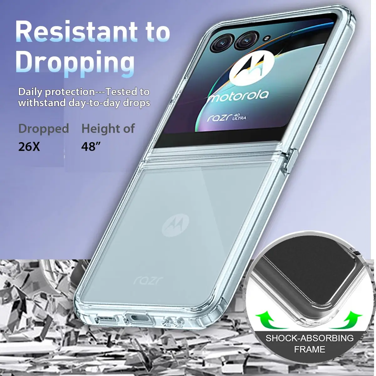 Zeking Clear Hybrid Case for Motorola Razr 40 Ultra/Razr Plus | Shockproof Bumper with Non-Yellowing Acrylic - view 8