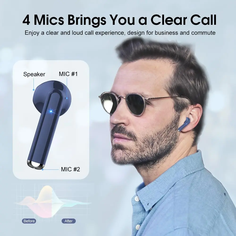 OYIB Wireless Earbuds Bluetooth 5.3, Clear Call ENC Mic Headphones Deep Blue | 13mm Dynamic Drivers - view 2