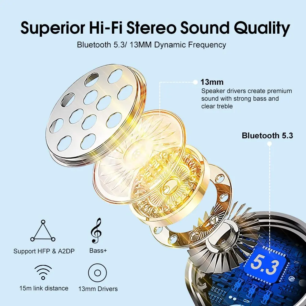 OYIB Wireless Earbuds Bluetooth 5.3, Clear Call ENC Mic Headphones Deep Blue | 13mm Dynamic Drivers - view 3