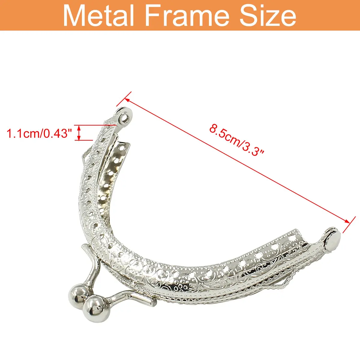Piutouyar Metal Purse Frame 8.5cm | Retro Silver Art Supplies - view 2