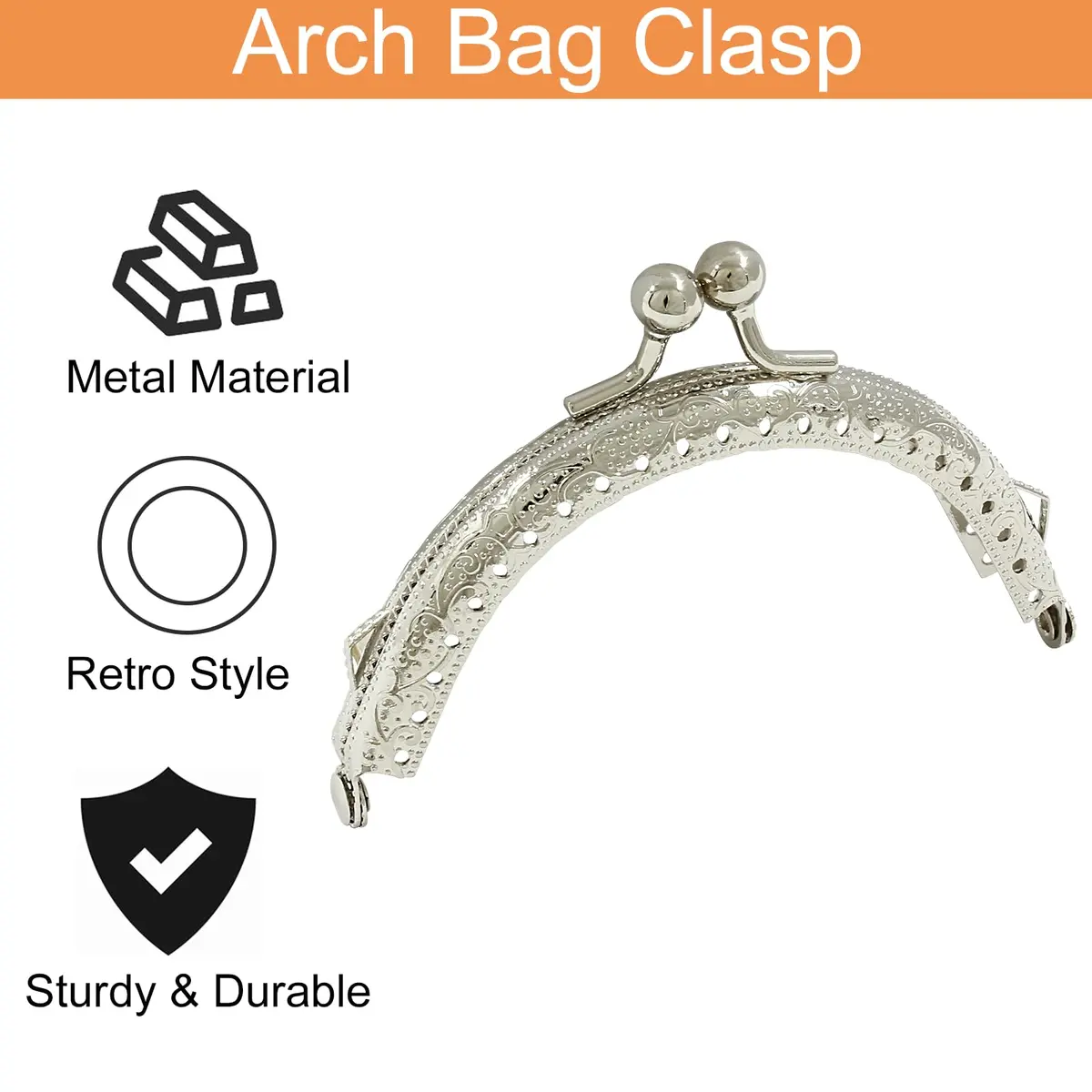 Piutouyar Metal Purse Frame 8.5cm | Retro Silver Art Supplies - view 4