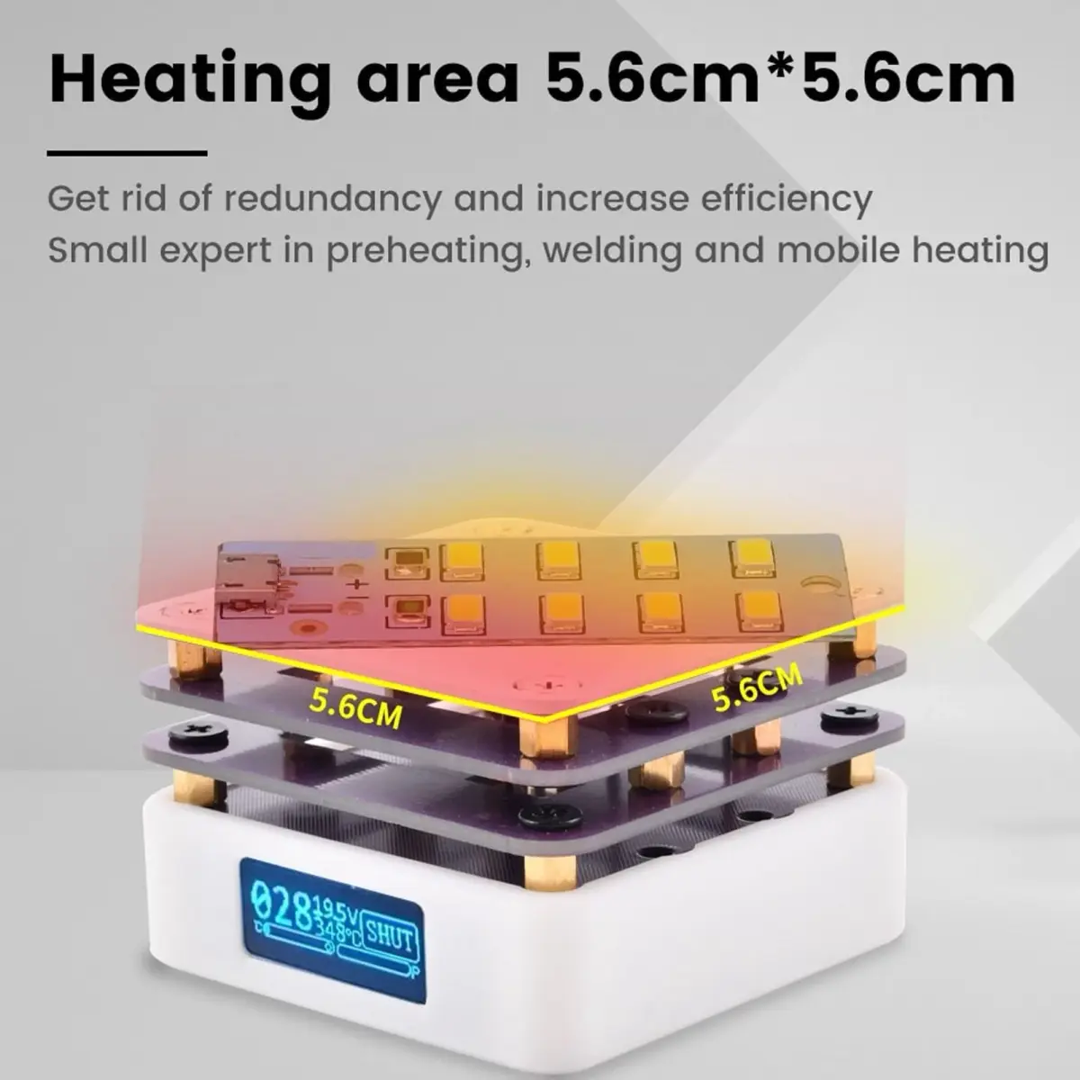 Acogedor Mini Hot Plate, 65W 20V PCB SMD Preheating Soldering Station 350℃ | OLED Display, 5.6cm x 5.6cm - view 3