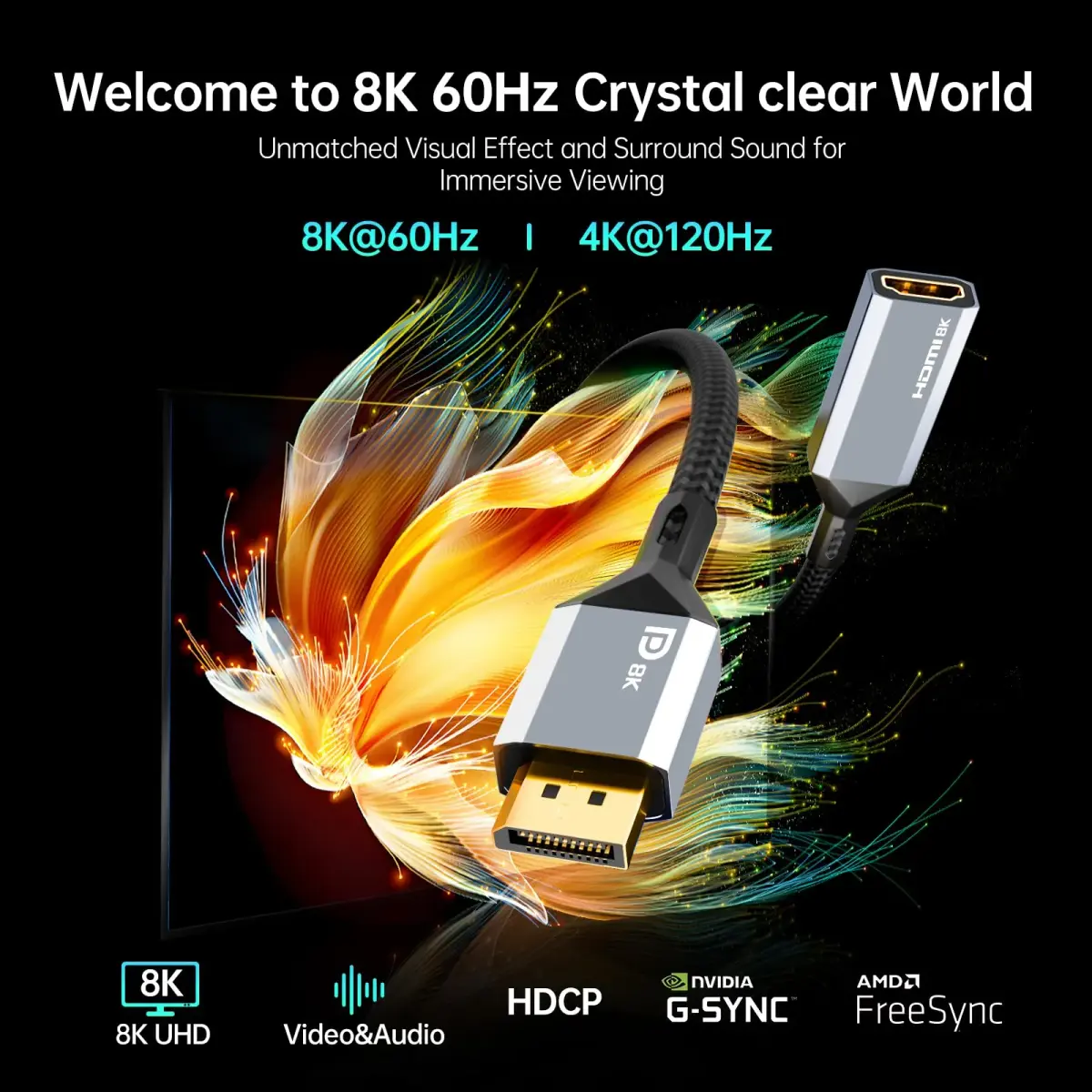 AGFINEST Active DisplayPort to HDMI Adapter 20cm (0.65ft) | 8K@60Hz 4K@120Hz DP 1.4 to HDMI 2.1 Converter - view 3