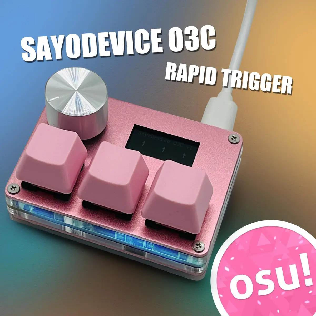 BTXETUEL SayoDevice O3C Keyboard with Knob and Screen, 3 Hall Magnetic Linear Switches, 8000Hz, Pink - view 2