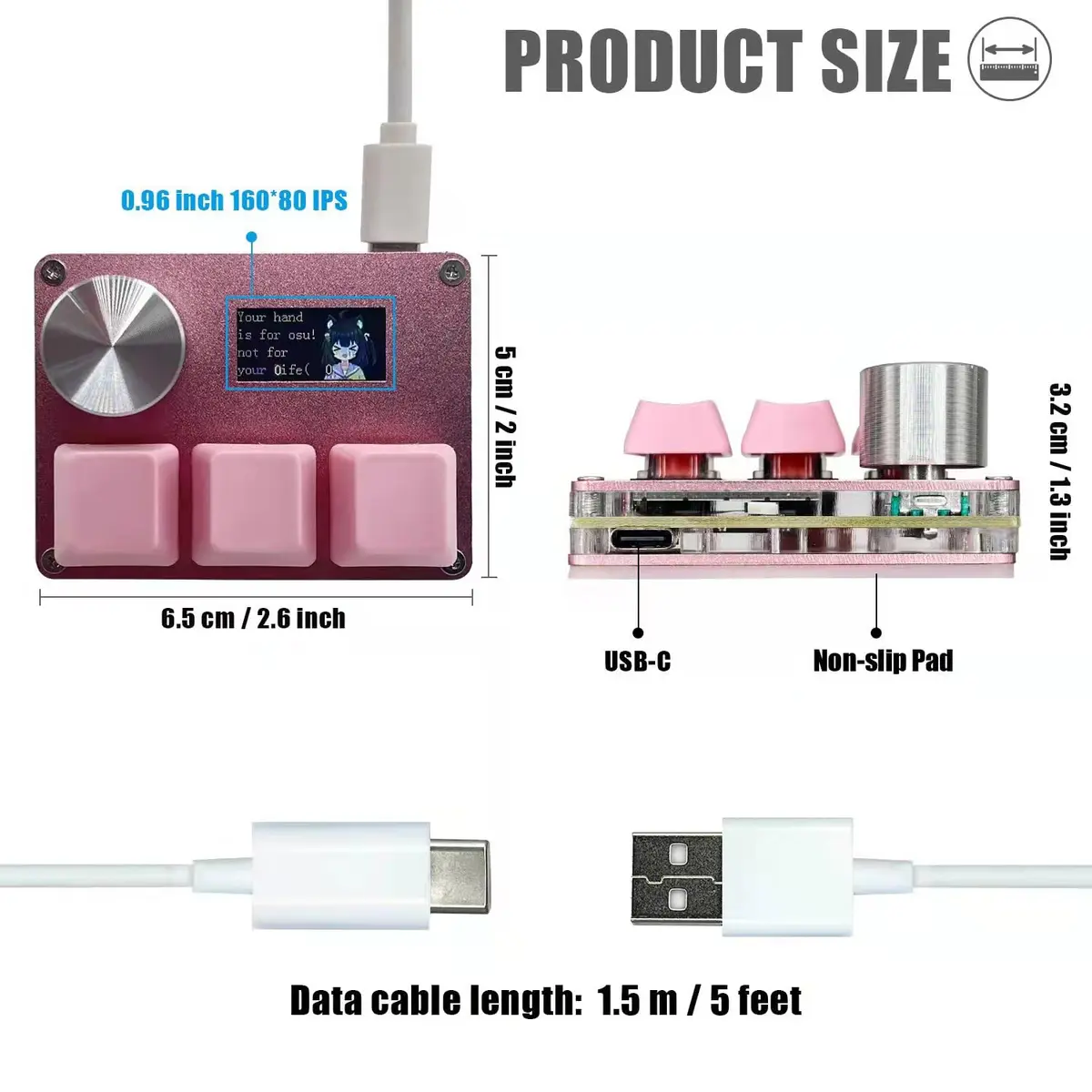 BTXETUEL SayoDevice O3C Keyboard with Knob and Screen, 3 Hall Magnetic Linear Switches, 8000Hz, Pink - view 3