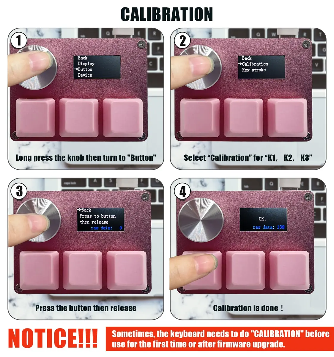 BTXETUEL SayoDevice O3C Keyboard with Knob and Screen, 3 Hall Magnetic Linear Switches, 8000Hz, Pink - view 4