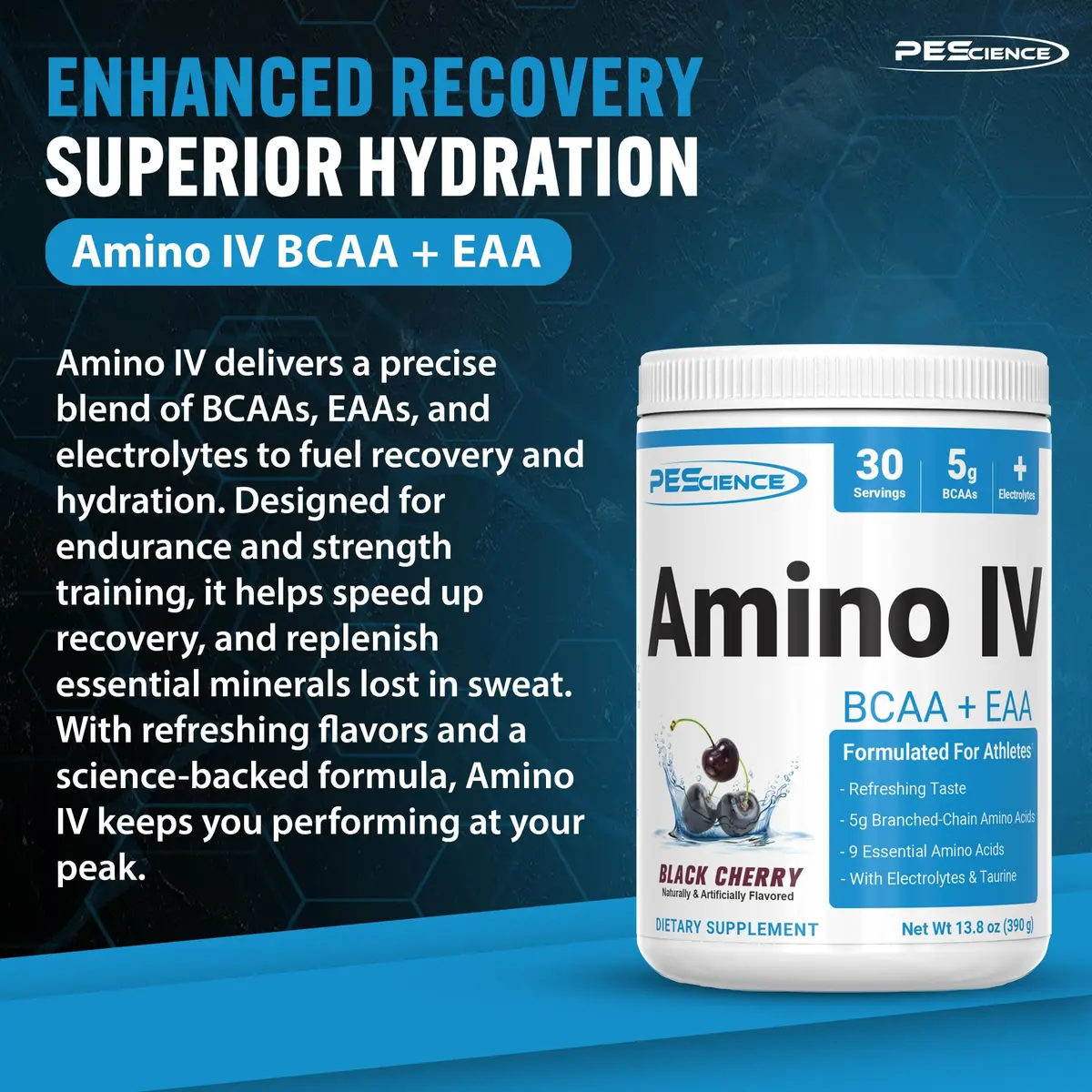 PEScience Amino IV BCAA & EAA Powder 13.8oz | High Leucine, Sugar-Free Hydration - view 4