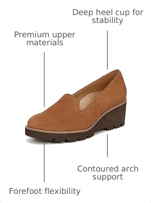 Vionic Willa Wedge Loafer Shoes Brown Suede 6 M (2.27 kg) | APMA Accepted Arch Support - view 4