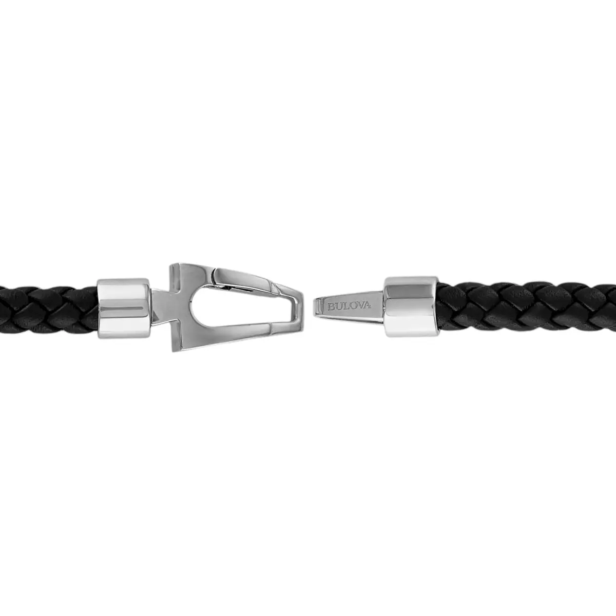 Bulova Marine Star Black Leather Braided Bracelet 8" | Nautical Nautical Style with Stainless Steel Clasp - view 2