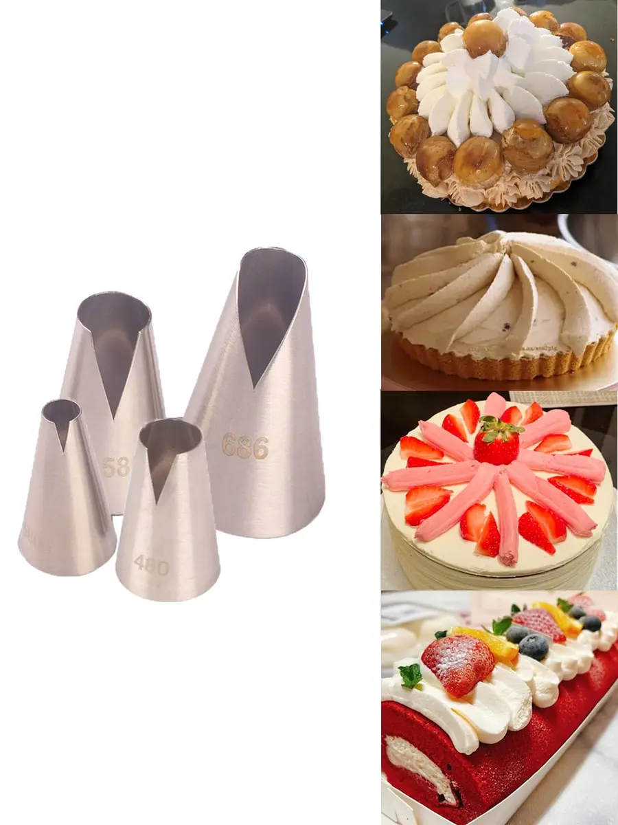 Hdujuan Saint Honore Piping Tips, 4 V-Shaped Pastry Nozzles for Cakes | Perfect for French Desserts & Artistic Pastry Decoration - main product image