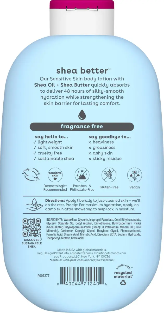 eos Shea Better Sensitive Skin Body Lotion 473ml (16 fl oz) | Fragrance-Free, 48-Hour Moisture for Dry & Eczema-Prone Skin - view 7