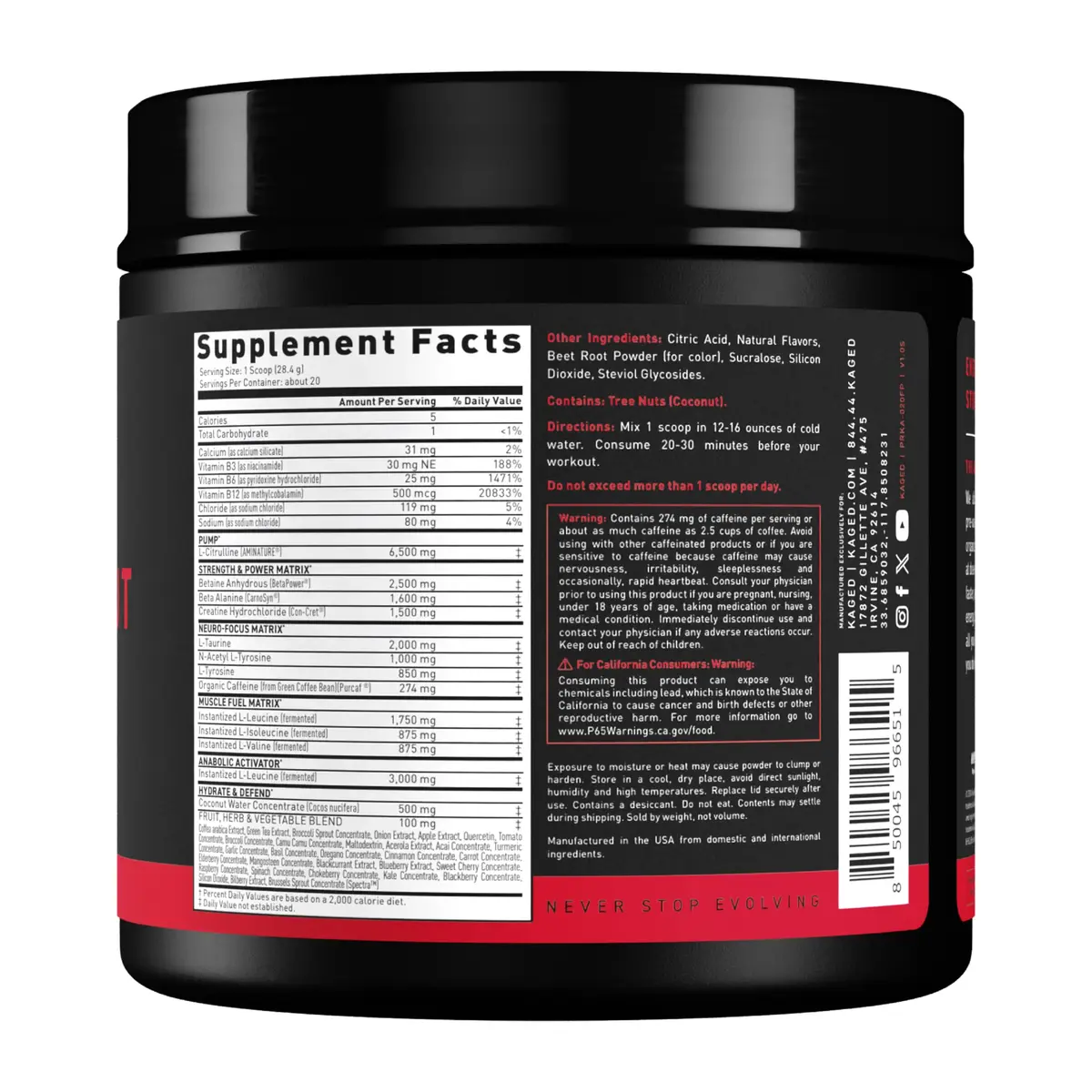 Kaged Pre Workout Powder | Fruit Punch | 20 Servings | Vegan, Gluten-Free, Non GMO - view 9