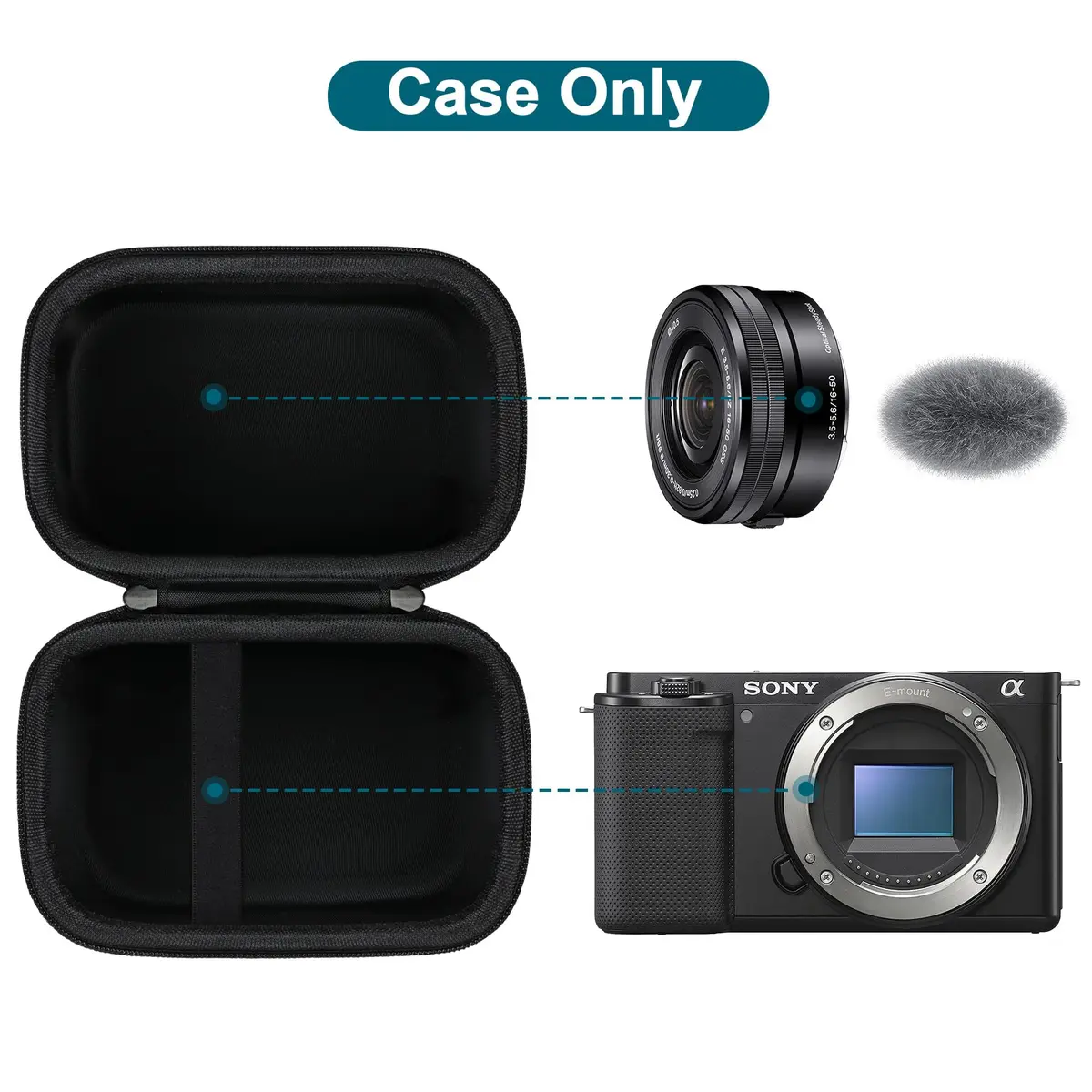 Canboc Carrying Case for Sony ZV-E10 Mirrorless Camera with 16-50mm Lens | Black Hard EVA Shell - view 2