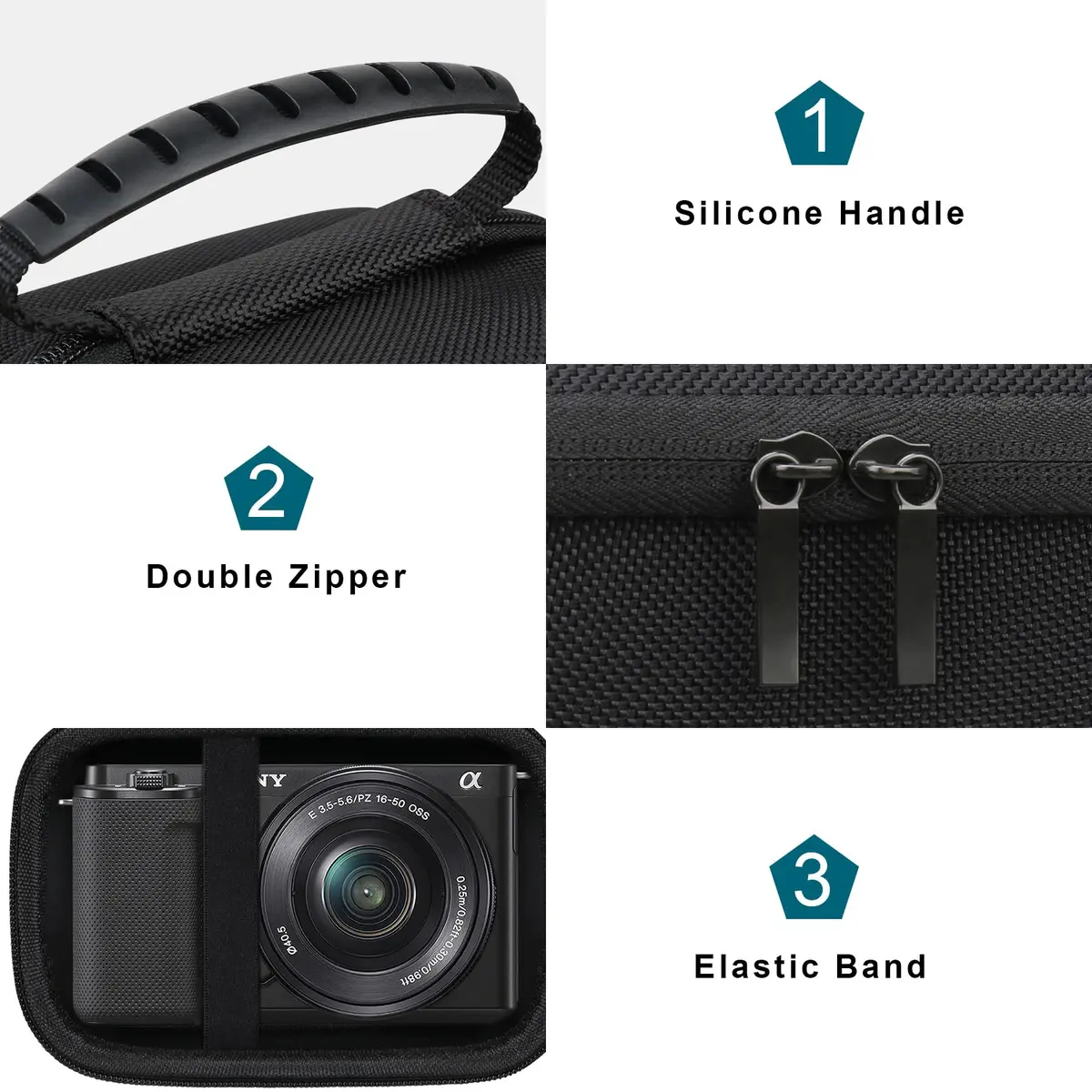 Canboc Carrying Case for Sony ZV-E10 Mirrorless Camera with 16-50mm Lens | Black Hard EVA Shell - view 4