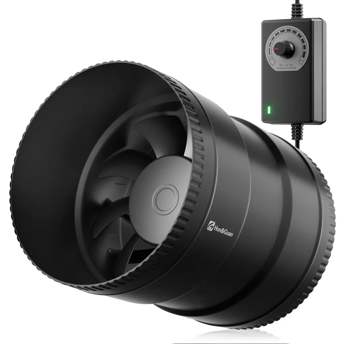 Hon&Guan 6 Inch Inline Booster Duct Fan with Speed Controller - 345 CFM Airflow, 19.2W | Low Noise Ventilation for Grow Rooms - main product image