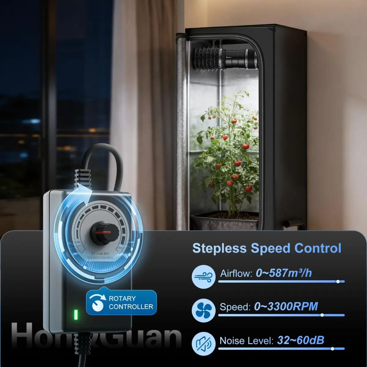 Hon&Guan 6 Inch Inline Booster Duct Fan with Speed Controller - 345 CFM Airflow, 19.2W | Low Noise Ventilation for Grow Rooms - view 4