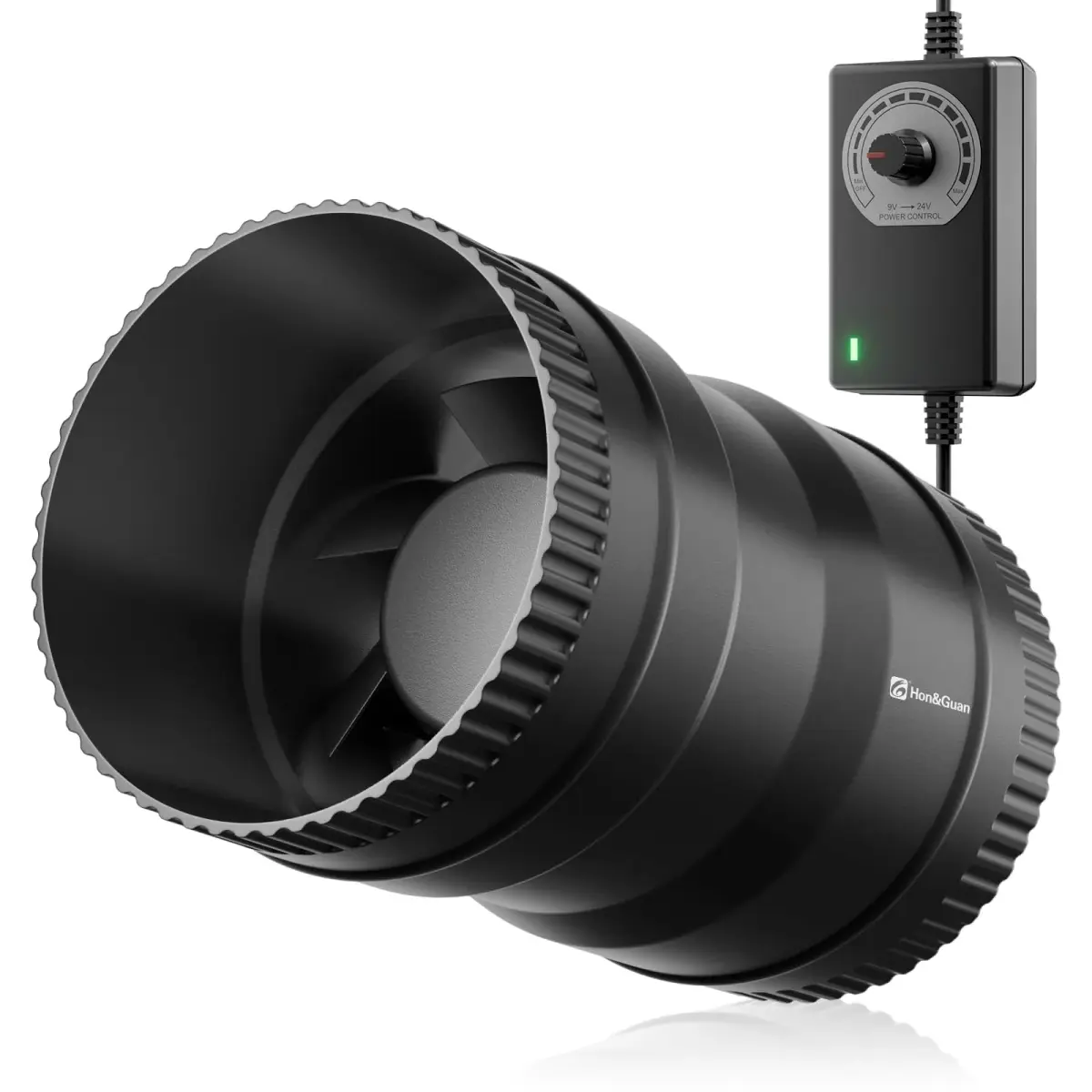 Hon&Guan 4 Inch Inline Booster Duct Fan with Speed Controller - 130 CFM | 100mm (4") Duct Size - main product image