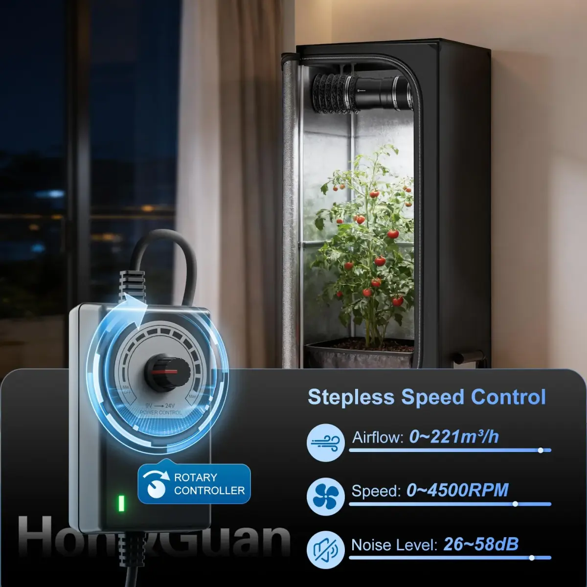 Hon&Guan 4 Inch Inline Booster Duct Fan with Speed Controller - 130 CFM | 100mm (4") Duct Size - view 4