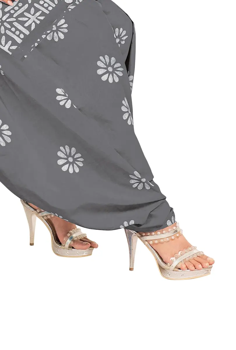 Miraan Women's Unstitched Cotton Batik Dress Material Free Size Grey | Ethnic Wear for Casual & Festive Occasions - view 4