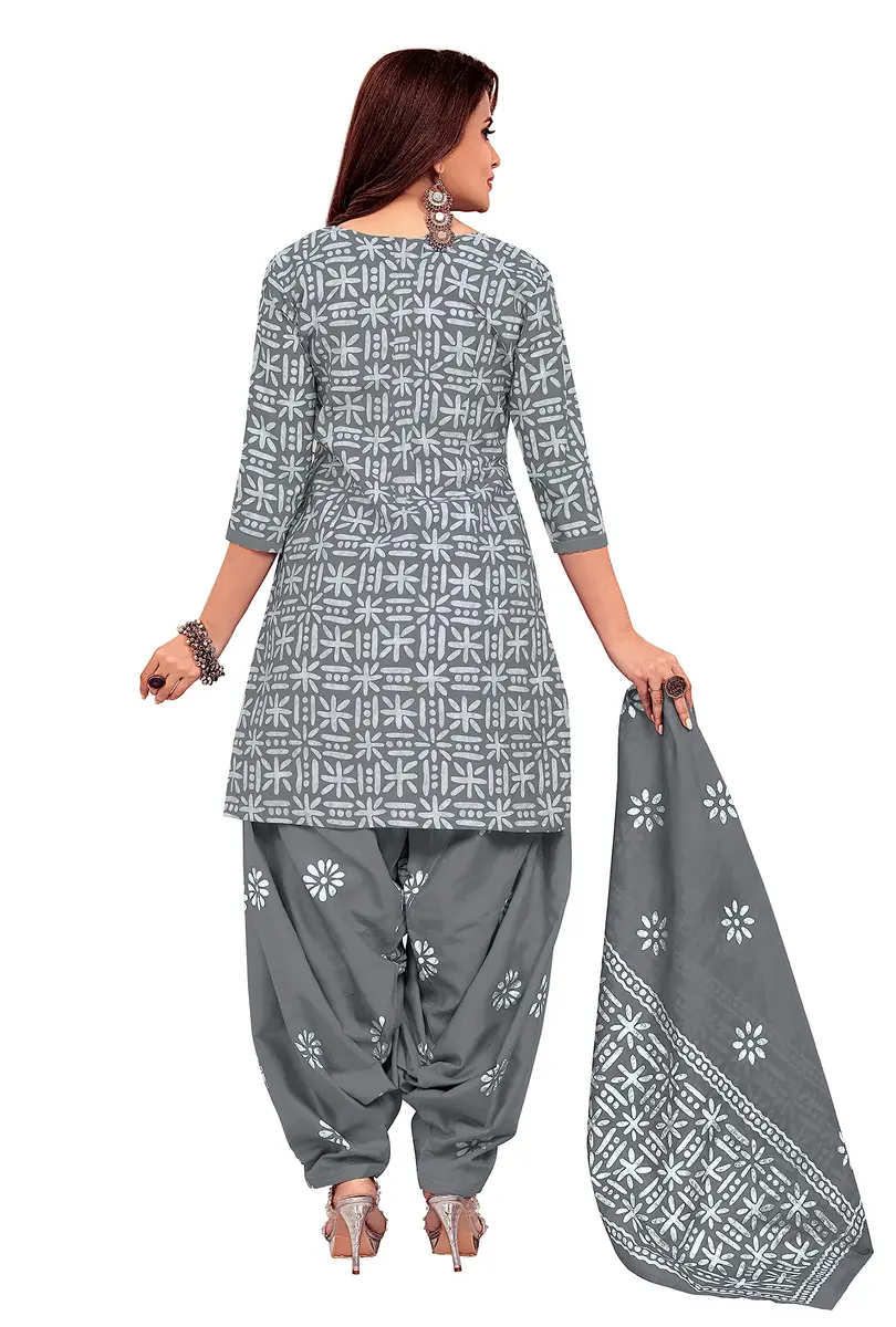 Miraan Women's Unstitched Cotton Batik Dress Material Free Size Grey | Ethnic Wear for Casual & Festive Occasions - view 2